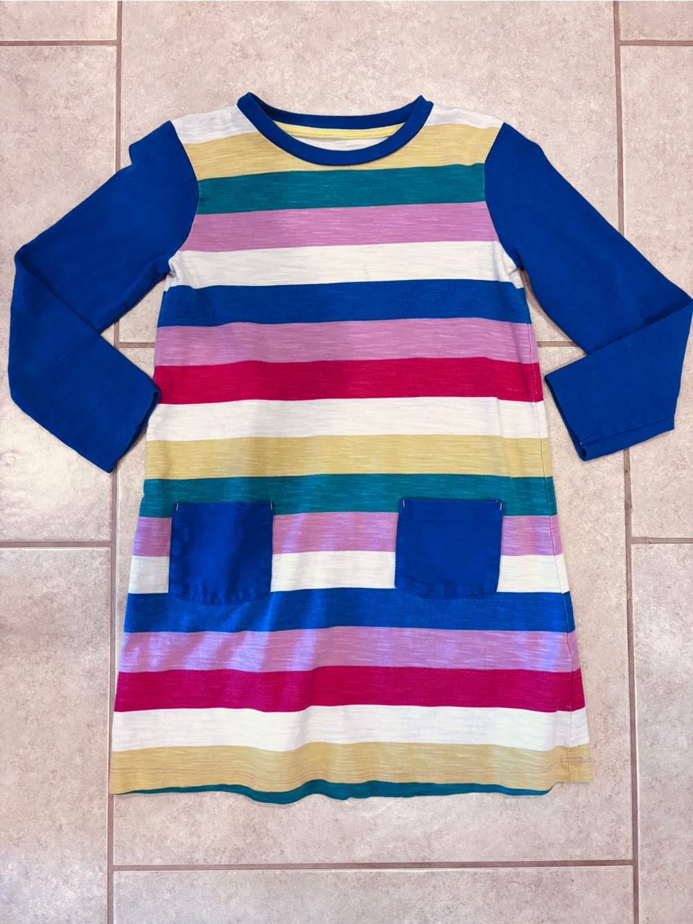 Mini Boden Multicolor Striped One-Piece with Bright Blue Accents